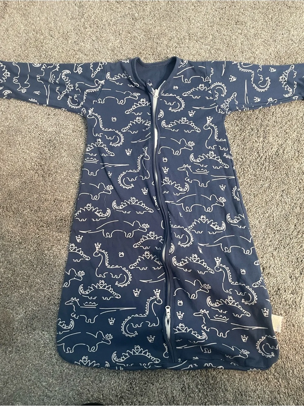 Navy Dino Print Kids Sleep Sack Pajamas with Front Zipper